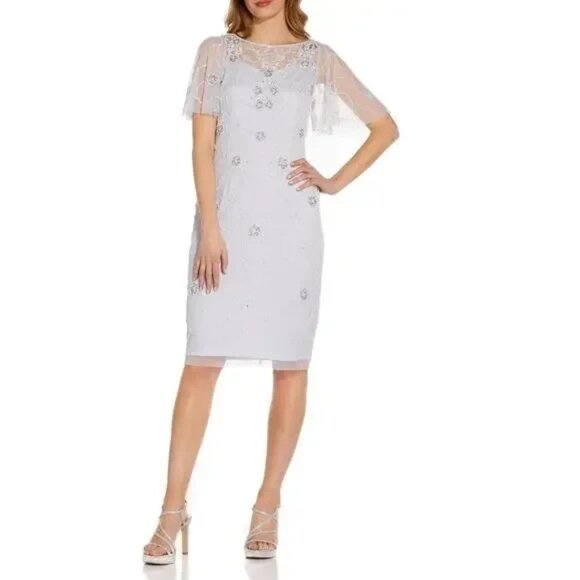 adrianna papell Beaded Mesh Sheath dress 16 - Picture 1 of 7